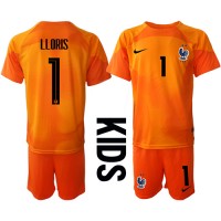 Frankrike Hugo Lloris #1 Keeper Fotballklær Hjemmedraktsett Barn VM 2022 Kortermet (+ korte bukser)